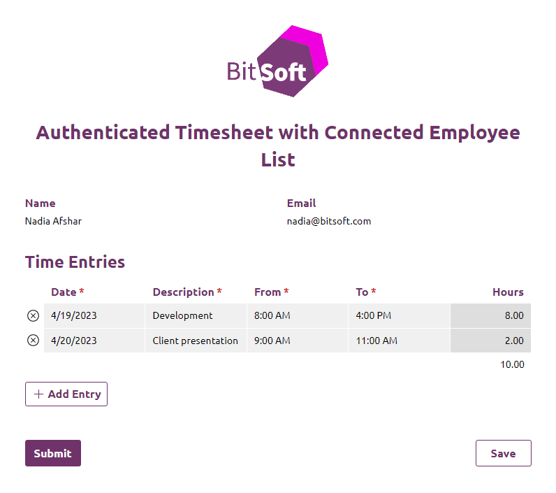 Bitsoft PTO request form.