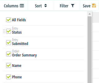 Select which columns to display on the Entries page.