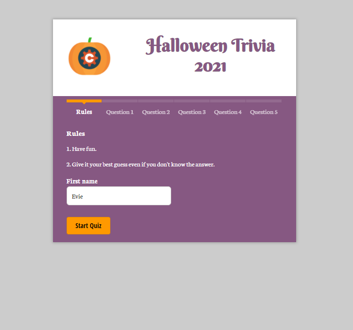 Halloween Trivia Quiz 2021 form.