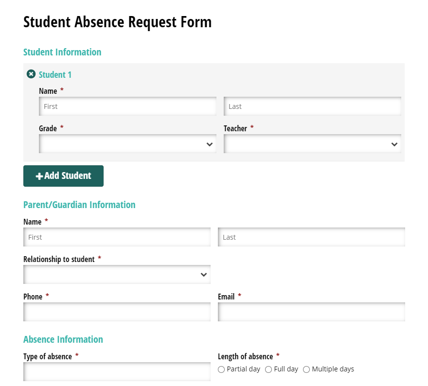 Student Absence Request Form