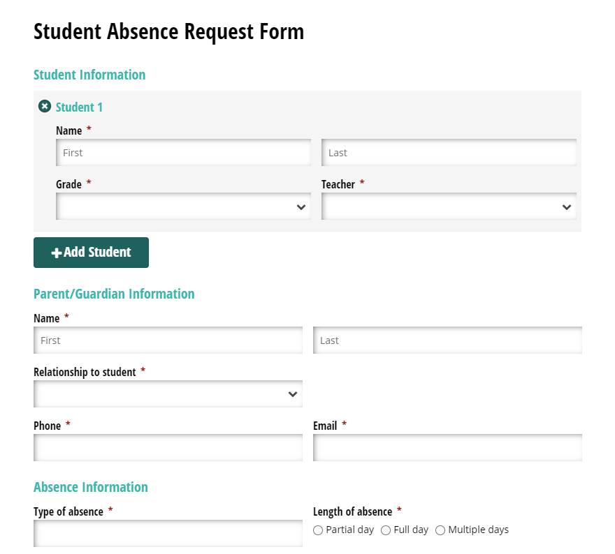 Student Absence Request Form.