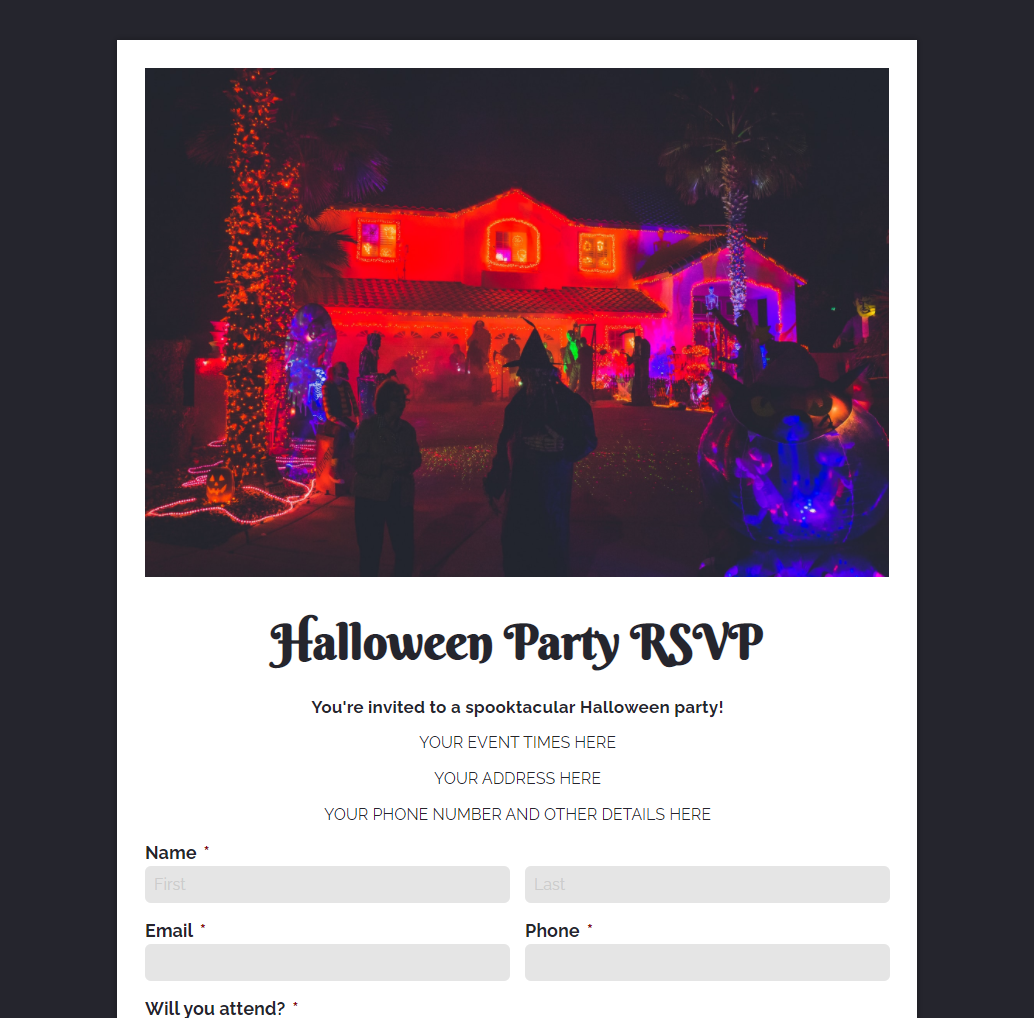 Halloween Party RSVP Form.