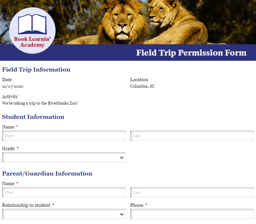 Field Trip Permission Form