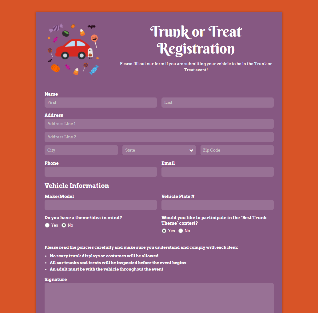 Trunk or Treat Registration Form