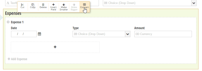 Converting a repeating section to a table.