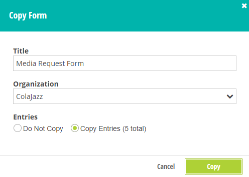 Copy Form field with Copy Entries selected.