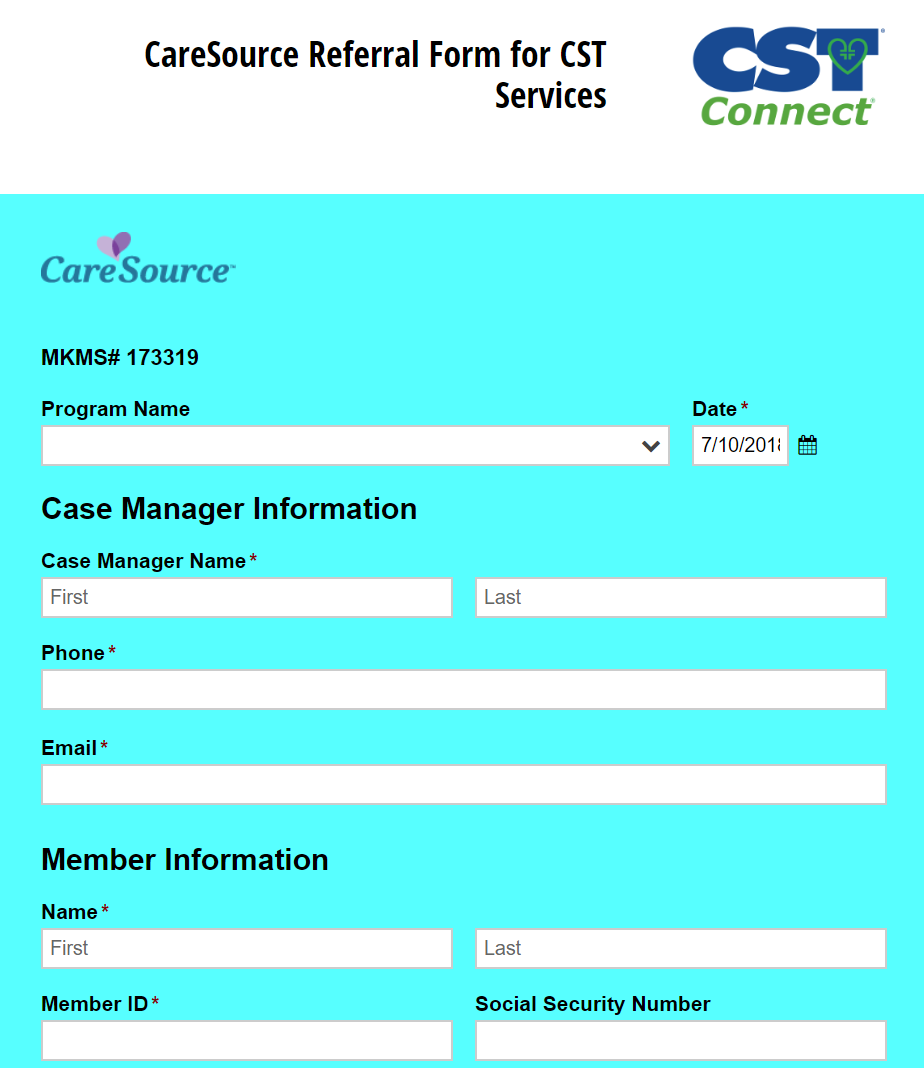 CareSource Referral Form for CST Services