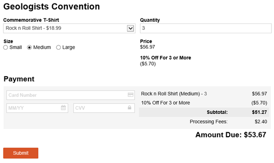 Convention signup with quantity discount