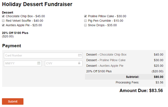 Holiday Dessert Fundraiser with cost discount.