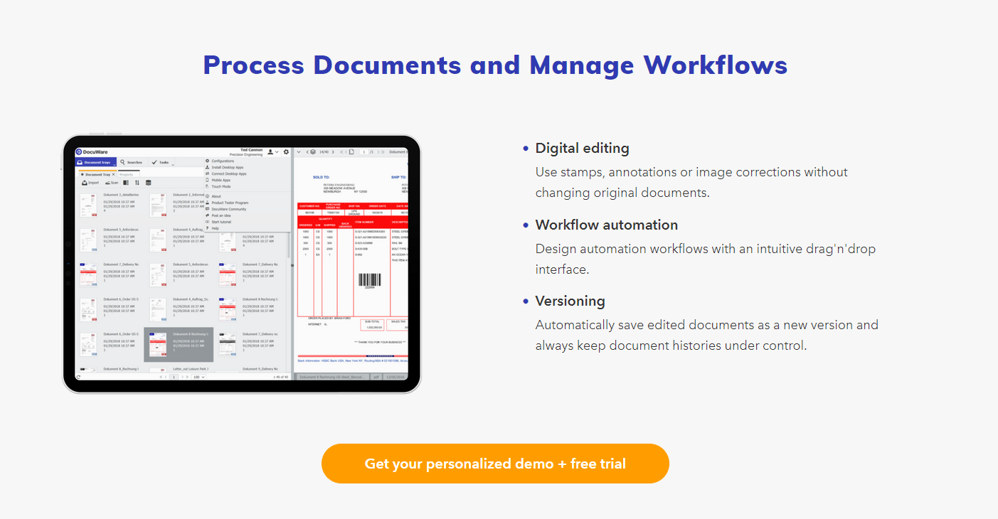 DocuWare workflow page