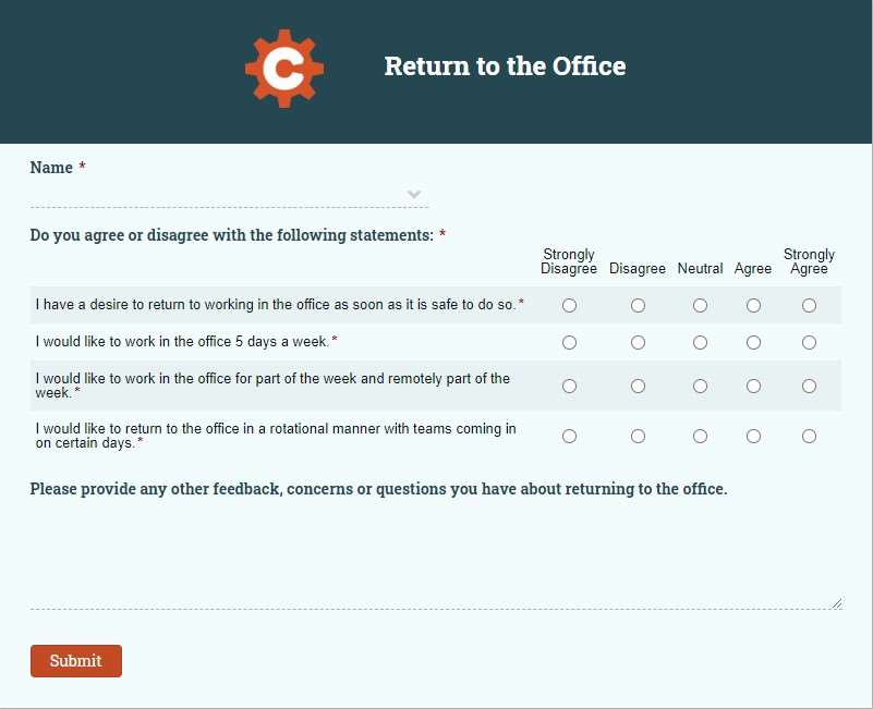 Return to the Office likert scale form.