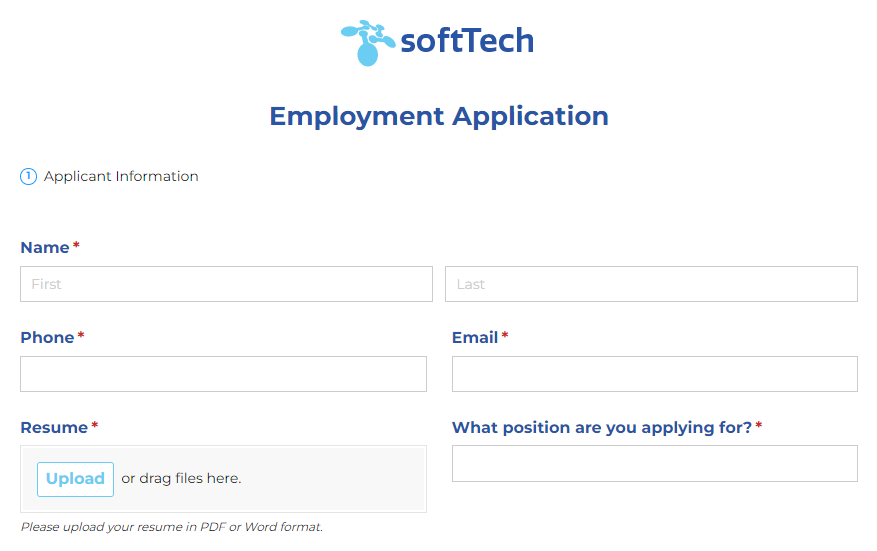 employement application form