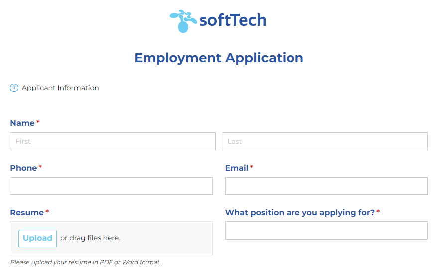 SoftTech Employment Application form.