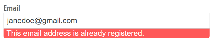 An error message indicating that an email address is already registered.