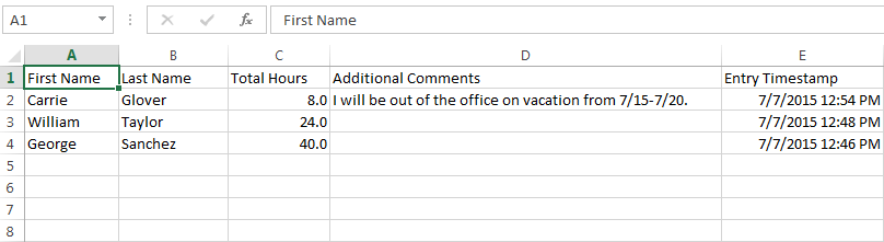 Excel export example.