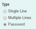 The Password field type in the Textbox field settings.