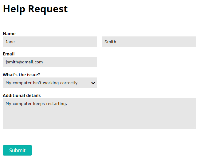 A Help Request form.