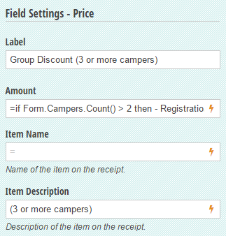 Price field calculating a group discount.