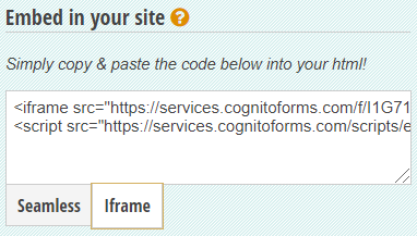 Cognito Forms Iframe embed option.