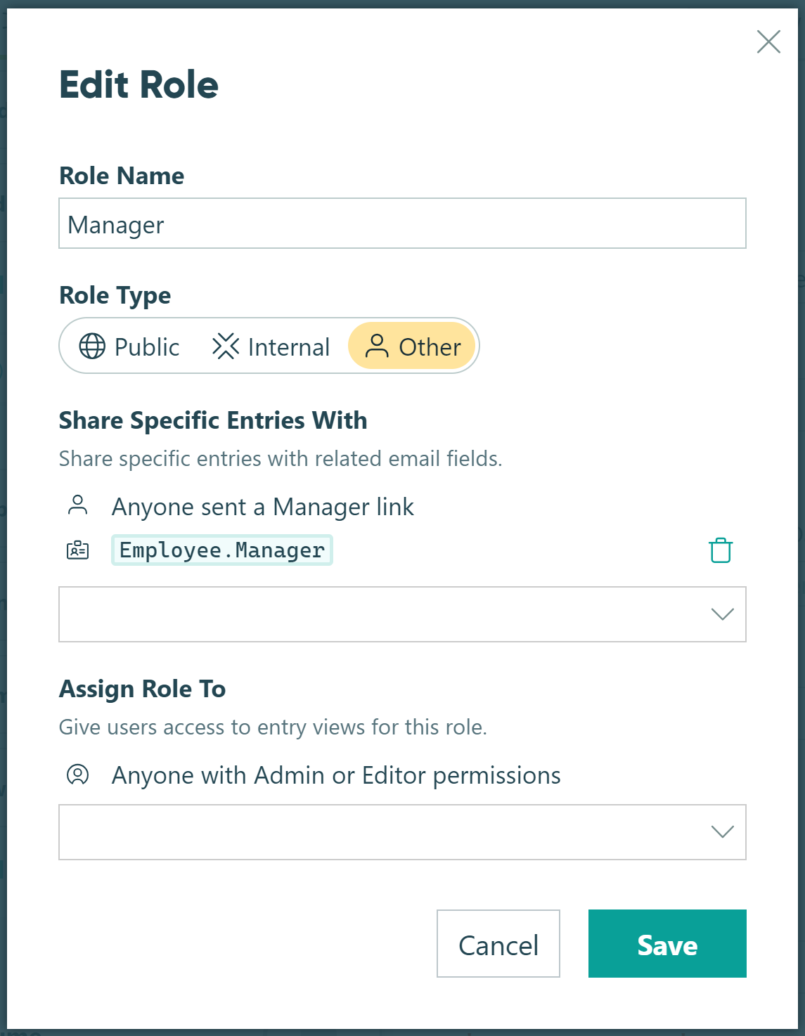 Edit Role panel to create a Role, assign type, and add users to that Role.