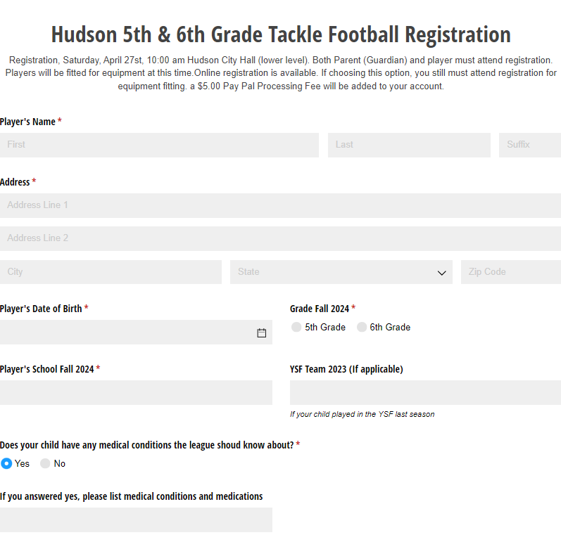 youth sports foundation tackle football registration form