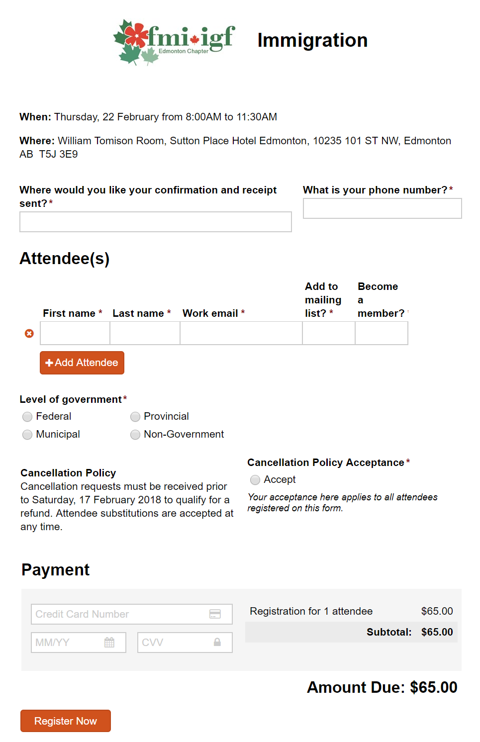 FMI Edmonton uses Cognito Forms for registrations.