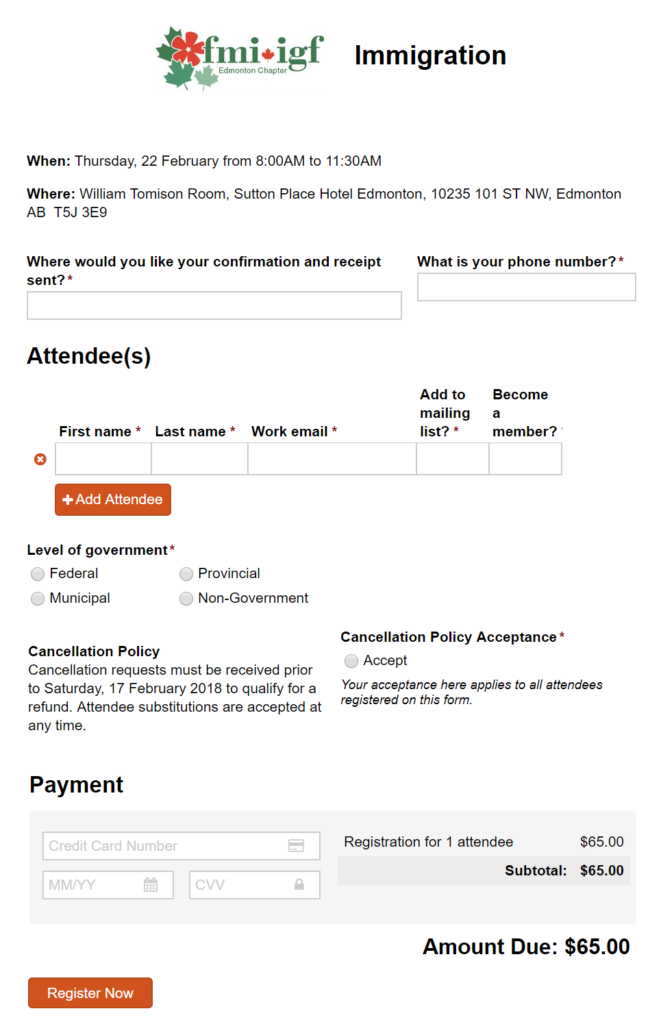 Fmi-igf Edmonton Immigration form using table, conditional logic, and custom errors.