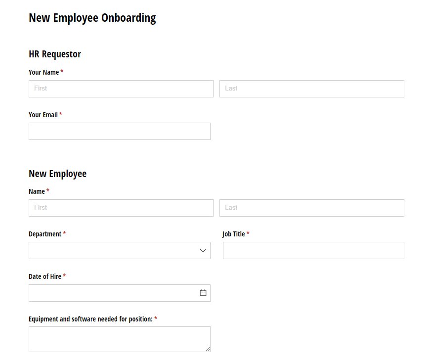 New employee onboarding form.