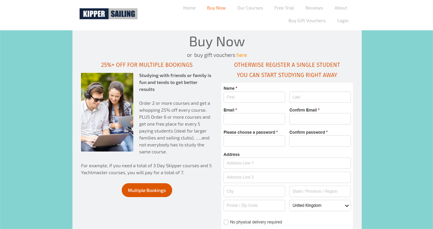 Kipper Sailing uses Cognito Forms to register new students.