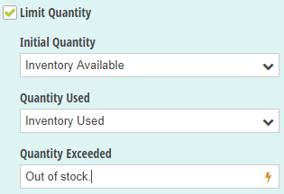 Set initial quantity, quantity used, quantity exceeded.