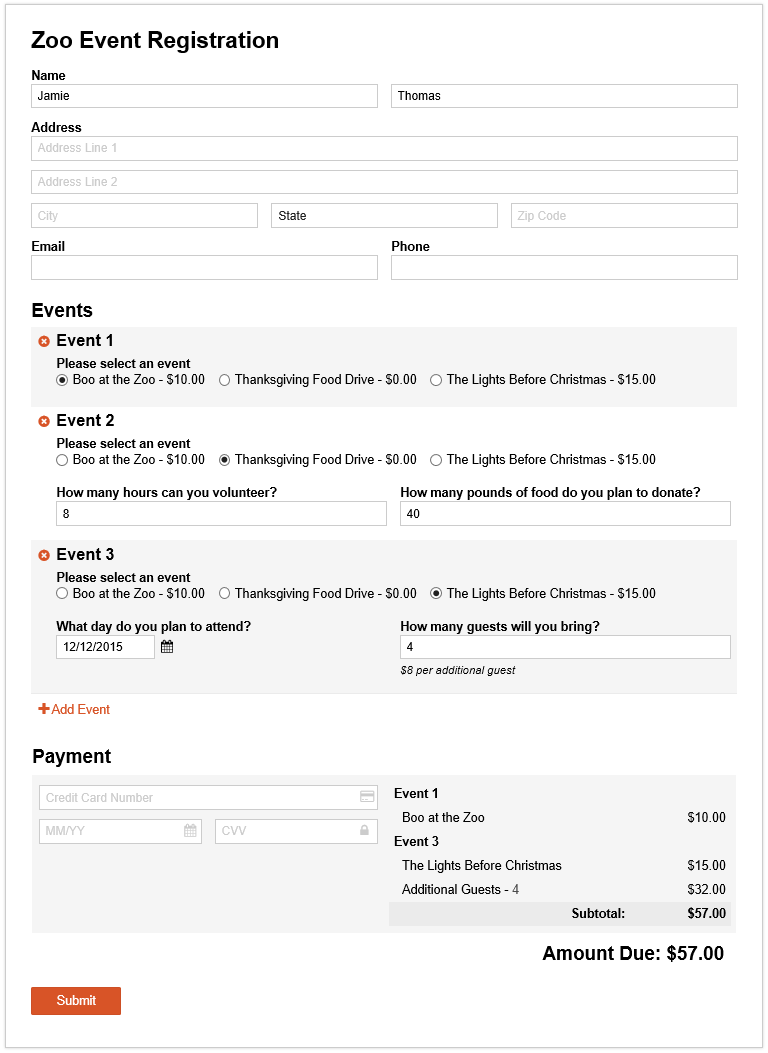 Forms with multiple events