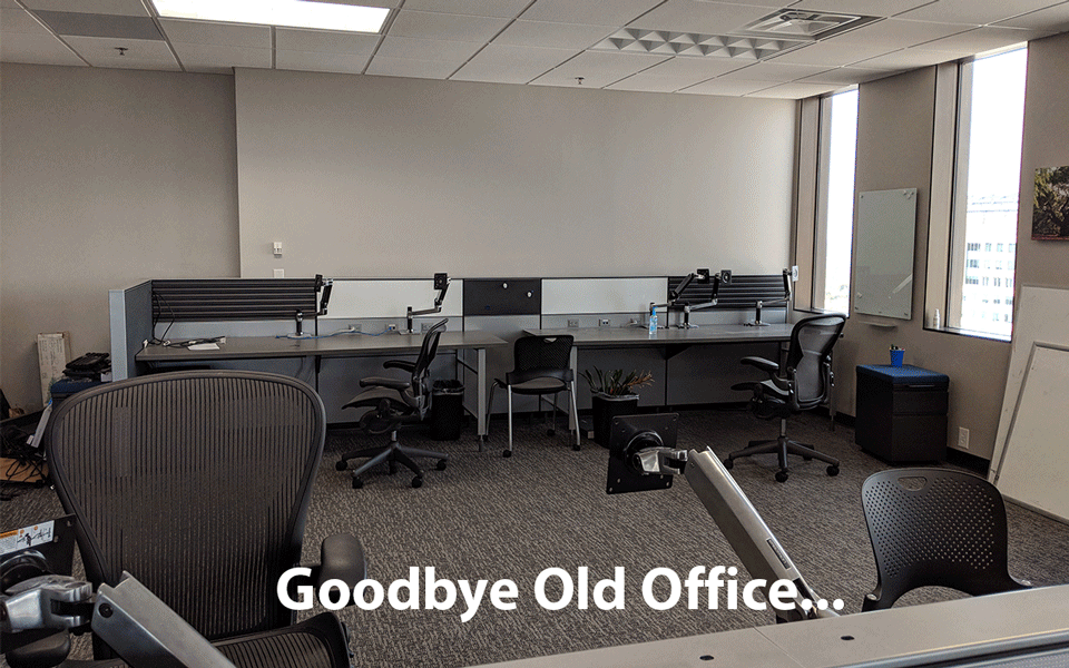 A side-by-side comparison of the old office space and new environment