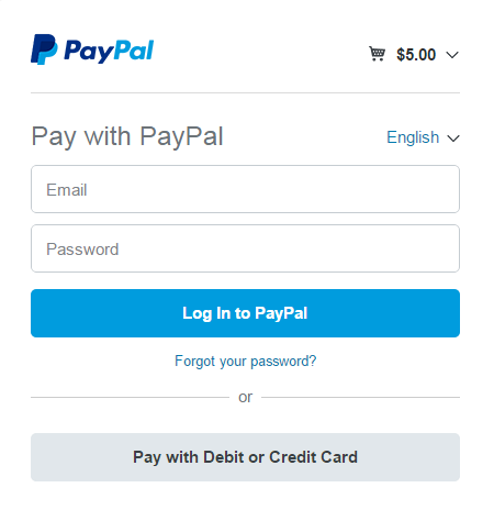 A login screen for PayPal payments.