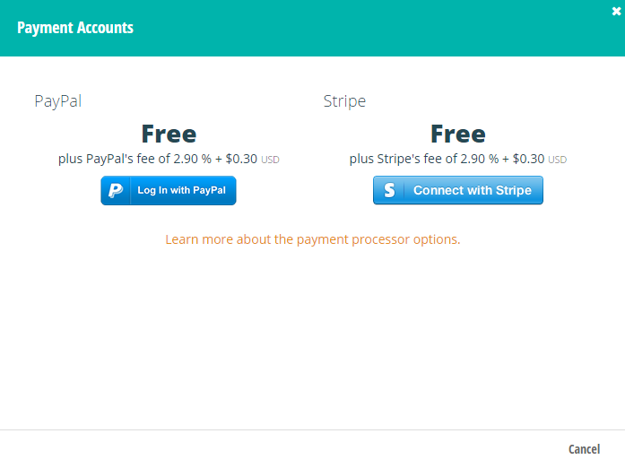 Connecting a payment form with your PayPal or Stripe account.