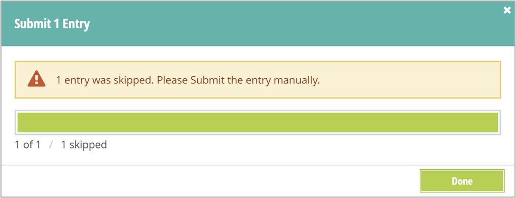 Entry was skipped and needs to be submitted manually error message.