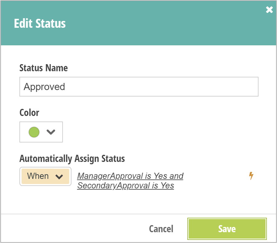 Edit status named approved and automatically assign status