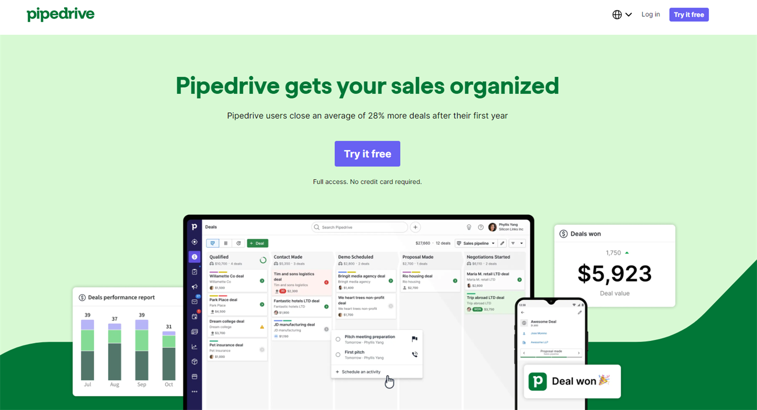 Pipedrive home page