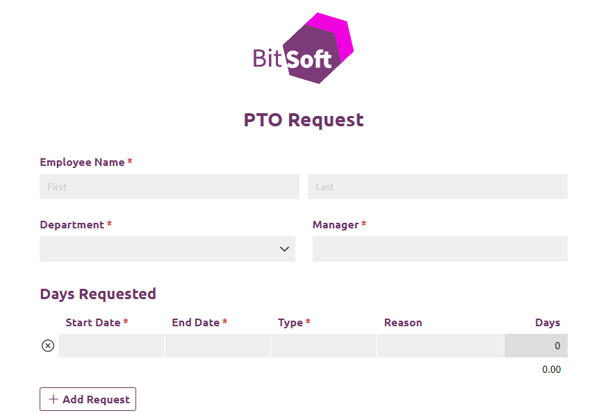 BitSoft PTO request form.