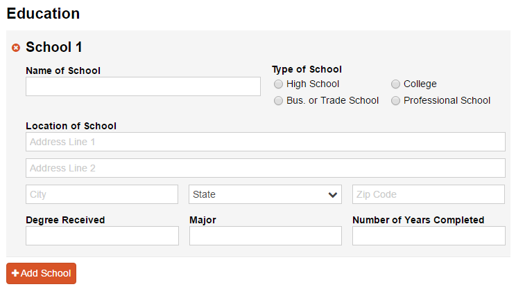 Repeating section containing a list of schools.