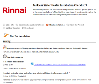 Rinnai Water Heater Installation using conditional logic.