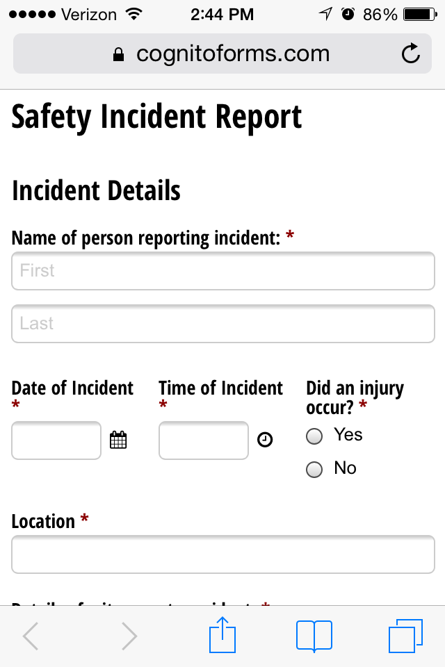 A mobile form with slightly cramped form fields.