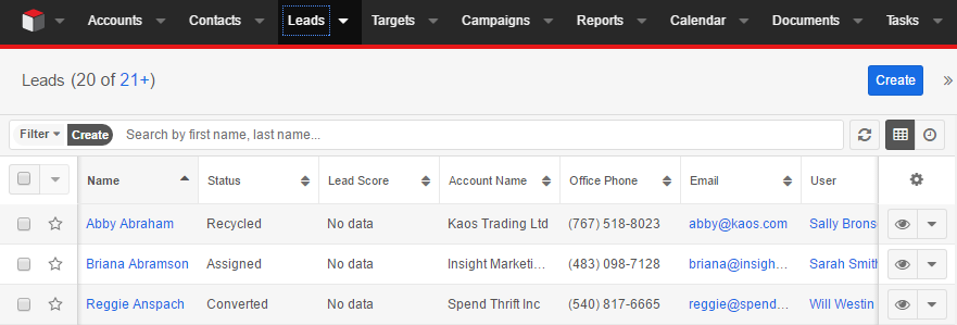 New leads SugarCRM.