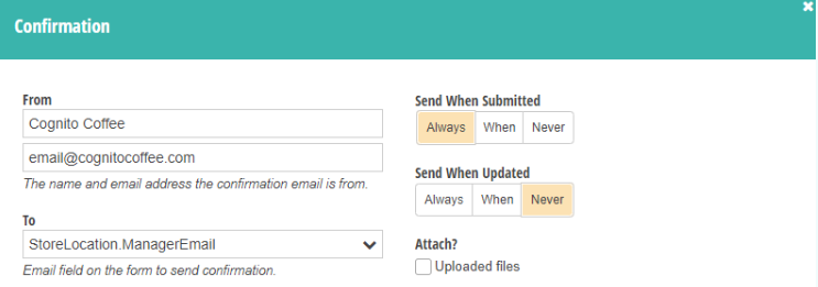 Confirmation field sending a confirmation email always when submitted.