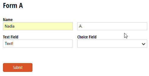 Form A redirects to prefilled Form B.