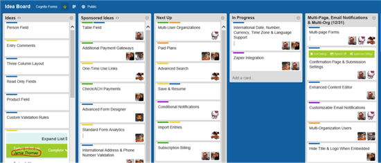 Trello idea board.