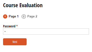 Course evaluation form with password required to view the form.