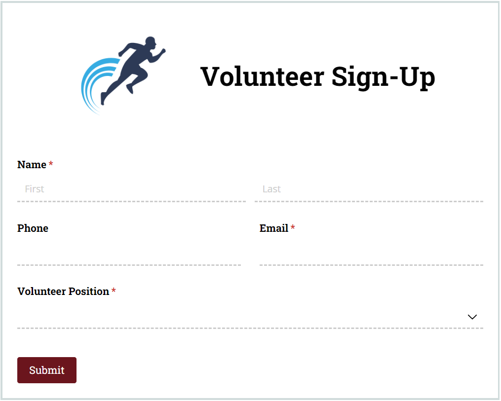 Volunteer Sign-up form with required Volunteer Position field.