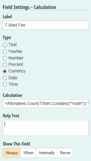 Calculation field settings