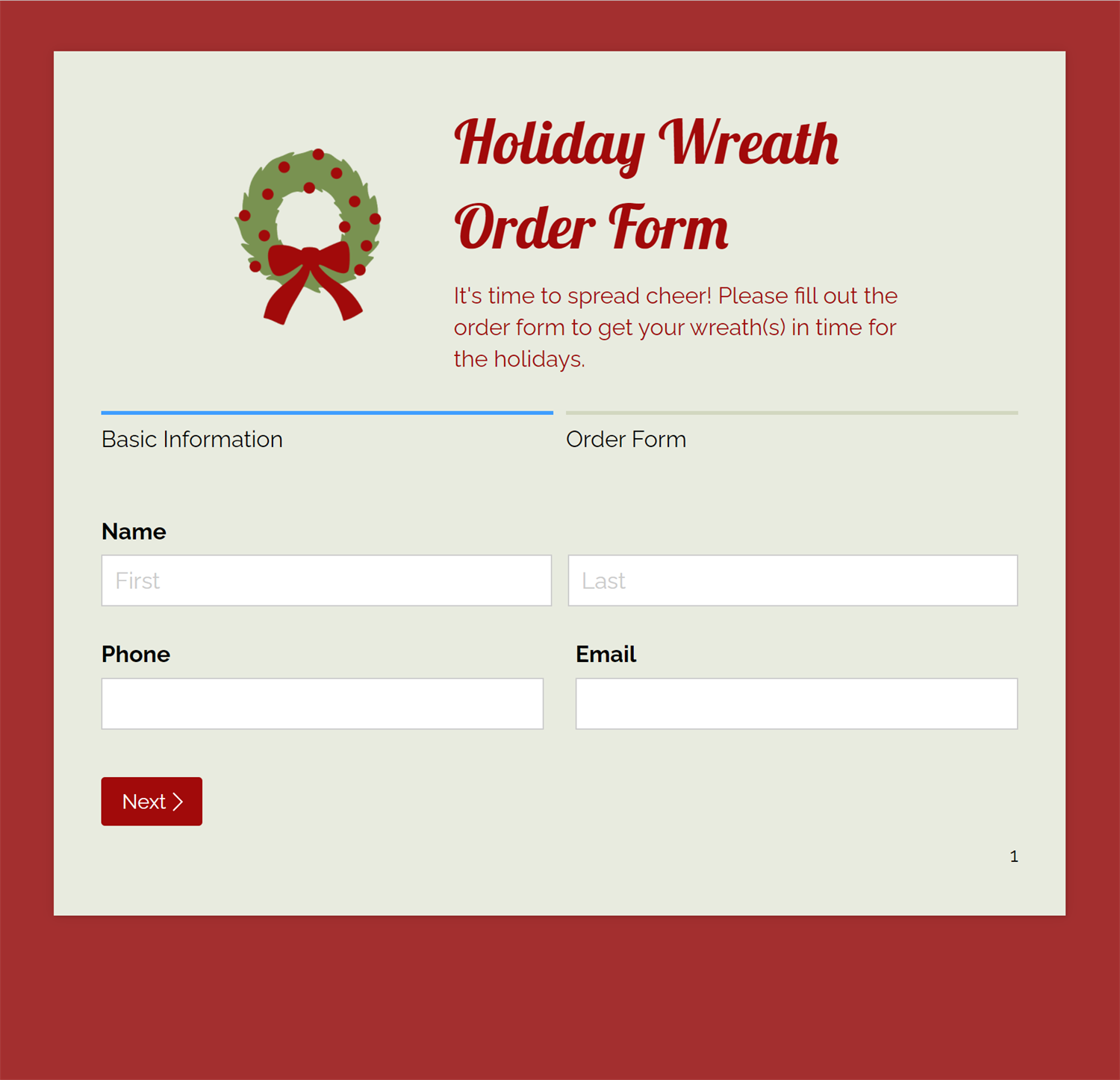 Holiday Wreath Order Form.