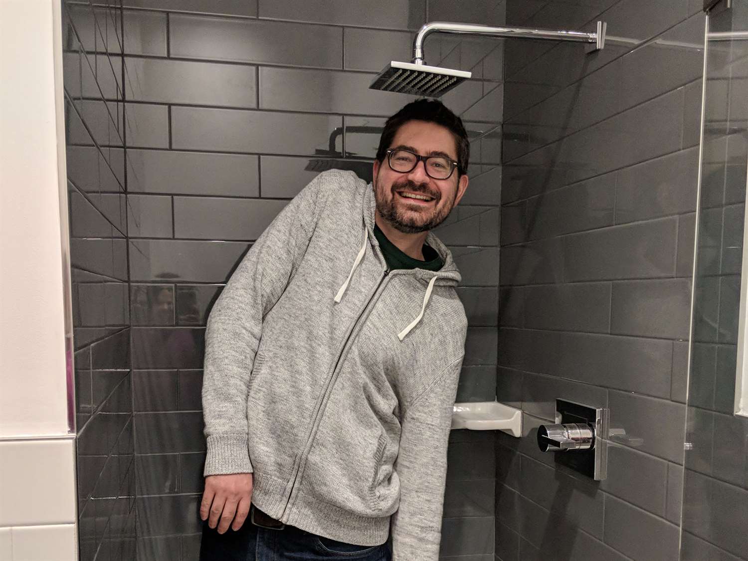 Best of all, the bathrooms come equipped with showers (though not quite Tyler-sized)!